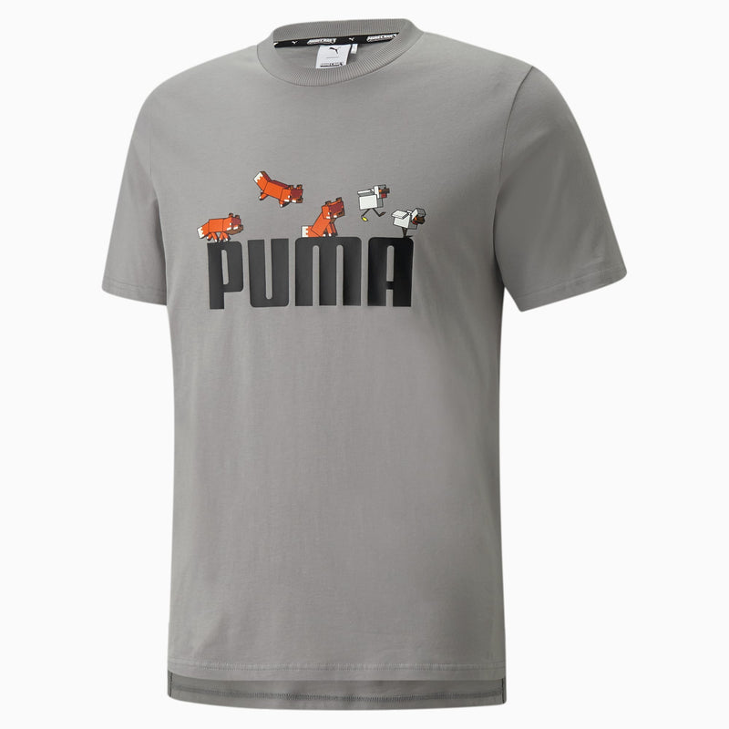 メンズ PUMA x MINECRAFT グラフィック 半袖 Tシャツ（グレー） - マイクラファン・ショップ